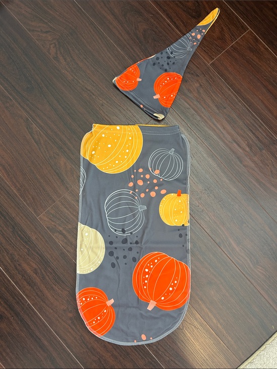 Other - Grey Pumpkin Print Swaddle + Hat Set